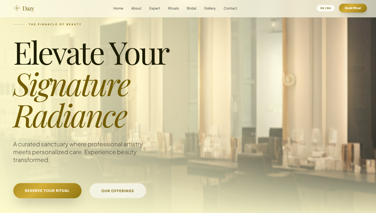 Dazy Beauty Salon - Premium Beauty & Bridal Website Screenshot